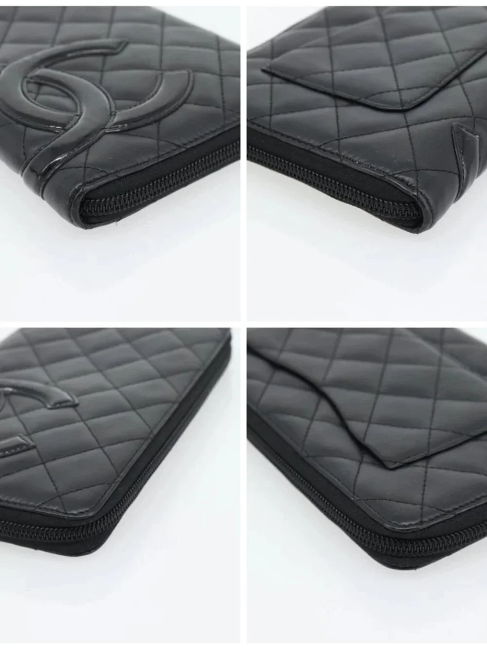 CHANEL Matelasse Cambon Line Long Wallet Leather Black Silver CC Auth 181675V